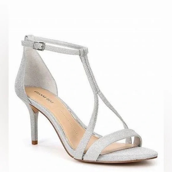 NEW Gianni Bini Silver Glitter Heels with Ankle Strap - Picture 1 of 9
